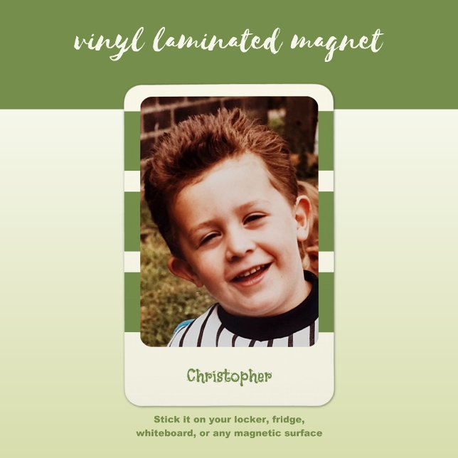 Personalized name add photo with green stripes magnet (Creator Uploaded)