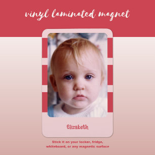 Personalized name add photo with pink stripes magnet