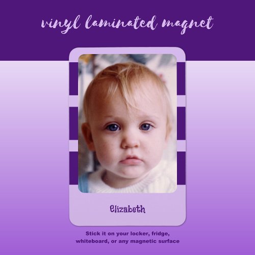 Personalized name add photo with purple stripes magnet