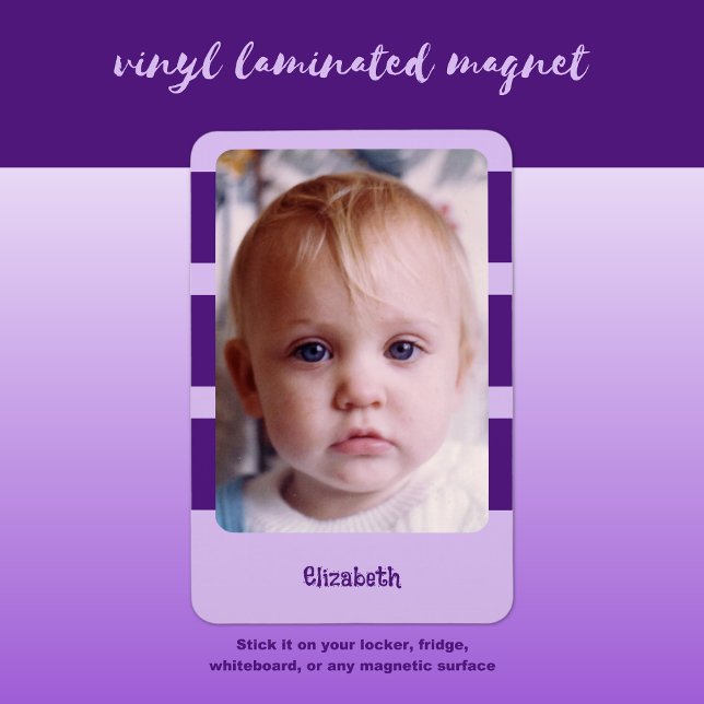 Personalized name add photo with purple stripes magnet (Creator Uploaded)