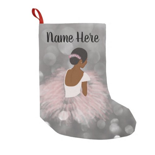 Personalized Name African American Ballerina Dance Small Christmas Stocking