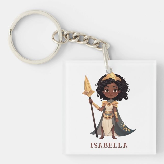 Personalized Name African Little Knight Warrior Keychain (Front)