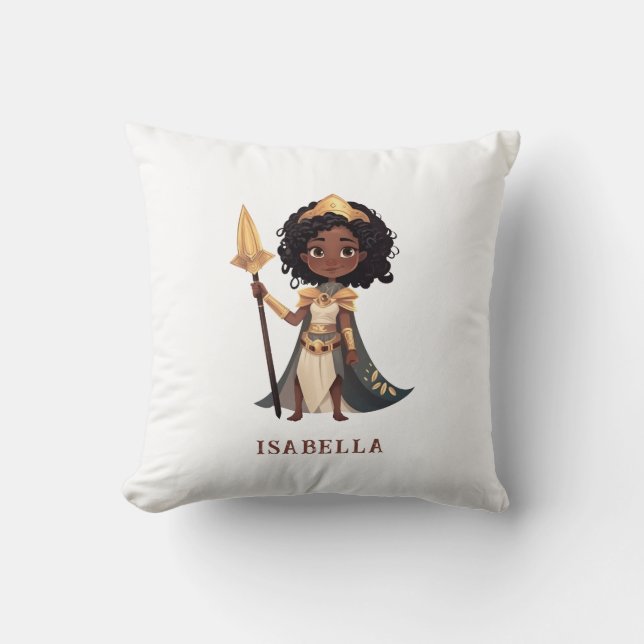 Personalized Name African Little Knight Warrior Throw Pillow (Front)