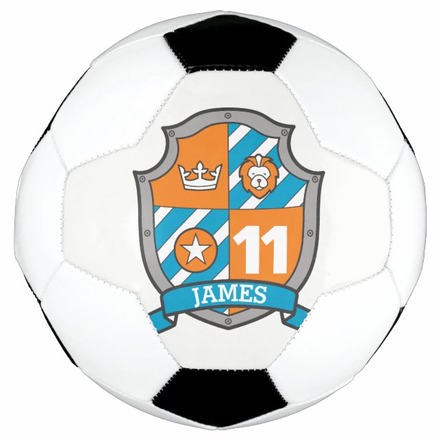 Personalized name age 11 soccer football shield soccer ball (Front)