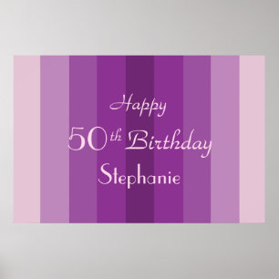 Personalized Name, Age 50th Birthday Purple Stripe Poster