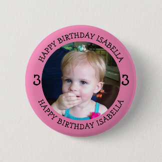 Personalized Name, Age and Photo Birthday Button