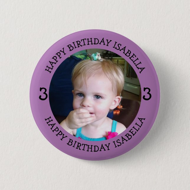 Personalized Name, Age and Photo Birthday   Button (Front)