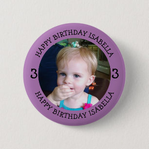 Personalized Name, Age and Photo Birthday   Button