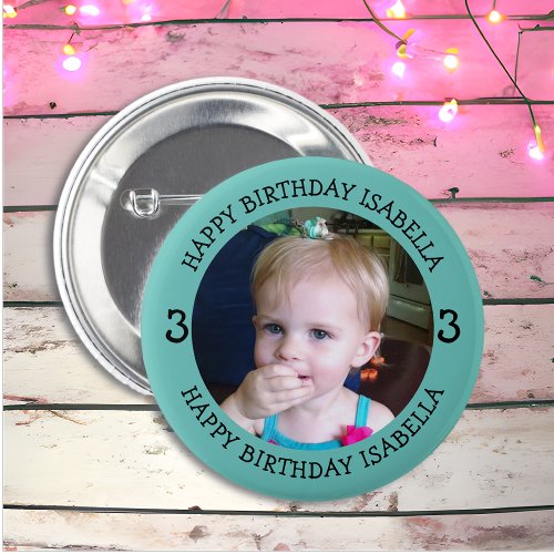Personalized Name Age and Photo Birthday  Button