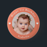 Personalized Name, Age And Photo Birthday Peach Button<br><div class="desc">Adorable personalized name,  age and photo birthday peach button.</div>