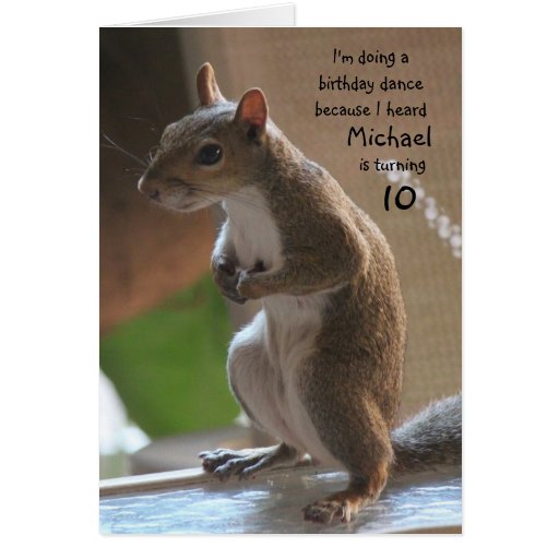 Personalized name/age birthday, dancing squirrel greeting card | Zazzle