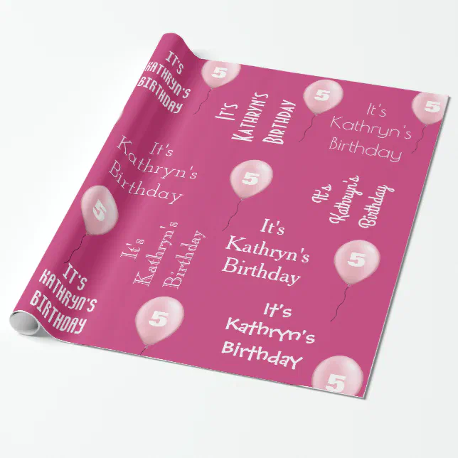 Personalized Name & Age Birthday Pink Wrapping Paper Zazzle