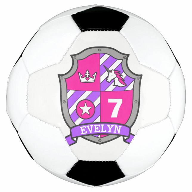 Personalized name age girls soccer football shield ball (Front)