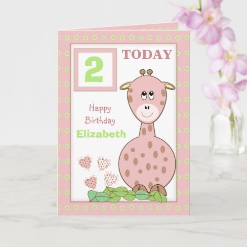 Personalized name age little girl birthday card