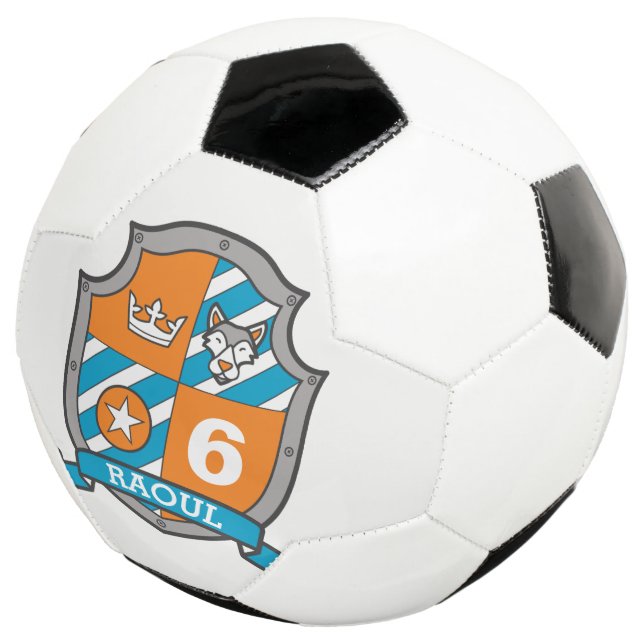 Personalized name age soccer football wolf shield ball (Three Quarter)