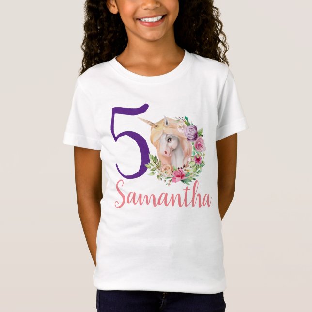 Personalized name Age Unicorn Floral T-Shirt (Front)