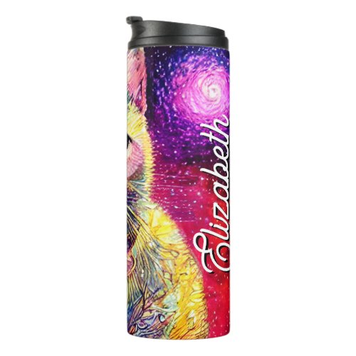 Personalized Name Airbrush Pink Cat Thermal Tumbler