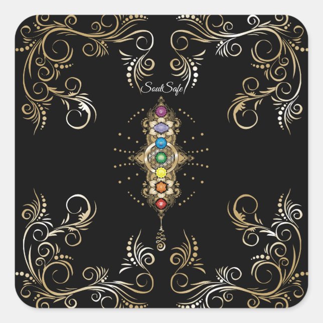 Personalized name Aligned Gold Chakra Square Sticker (Front)
