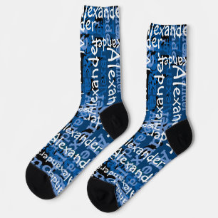 Personalized Name All Over Blue Collage Socks