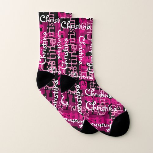 Personalized Name All Over Pink Collage Custom Socks