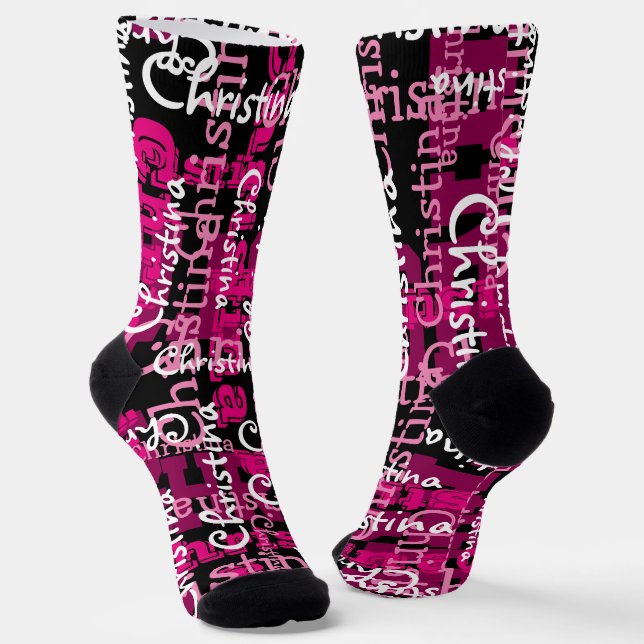 Personalized Name All Over Pink Collage Custom Socks (Angled)