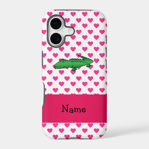 Personalized name alligator pink hearts polka dots iPhone 17 case