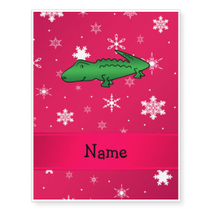 Personalized name alligator pink snowflakes temporary tattoos