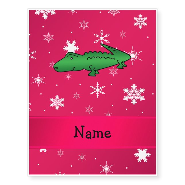 Personalized name alligator pink snowflakes temporary tattoos (Front)