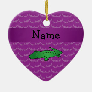 Personalized name alligator purple bats ceramic ornament