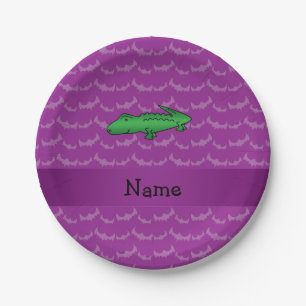 Personalized name alligator purple bats paper plates