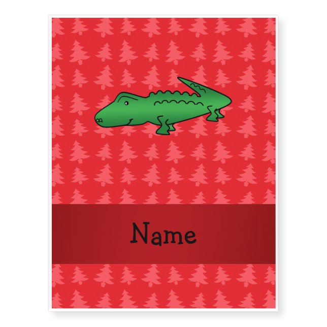 Personalized name alligator red christmas trees temporary tattoos (Front)