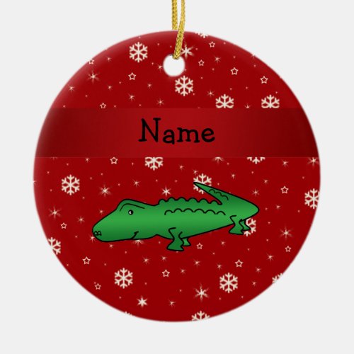 Personalized name alligator red snowflakes ceramic ornament