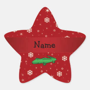 Personalized name alligator red snowflakes star sticker