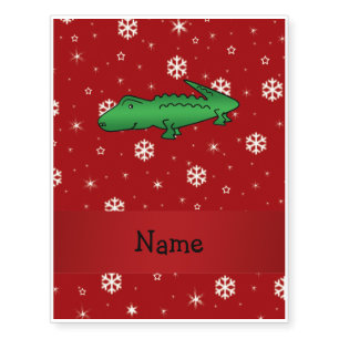 Personalized name alligator red snowflakes temporary tattoos