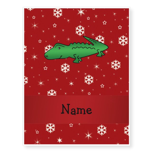 Personalized name alligator red snowflakes temporary tattoos (Front)