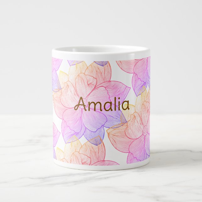 Personalized Name Amalia "Sunset Bloom" Jumbo Giant Coffee Mug (Front)