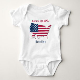 Personalized Name America Flag Map Born in the USA Baby Bodysuit