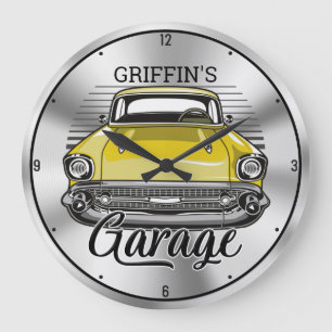 Personalized NAME American Classic Car Garage Large Clock