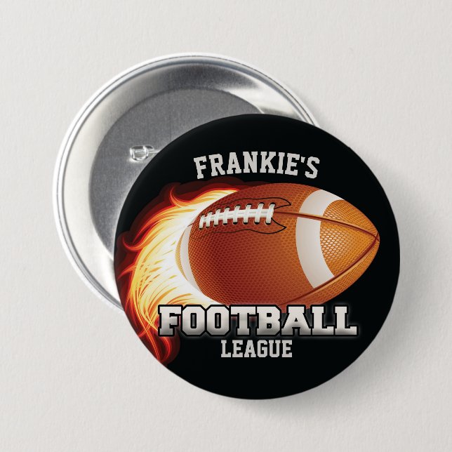 Personalized NAME American Football Flames Sports Button (Front & Back)