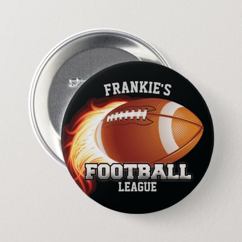 Personalized NAME American Football Flames Sports Button