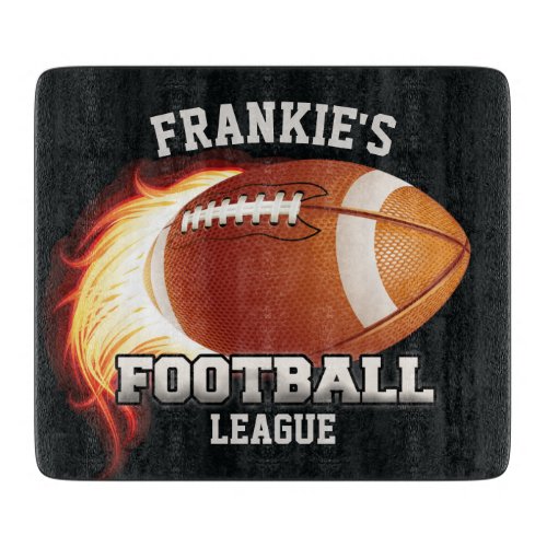 Personalized NAME American Football Flames Sports Cutting Board