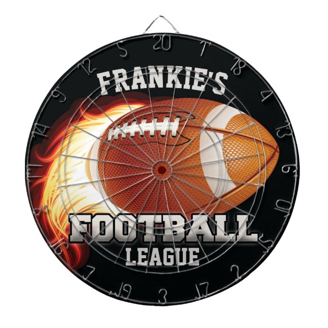 Personalized NAME American Football Flames Sports Dart Board (Front)