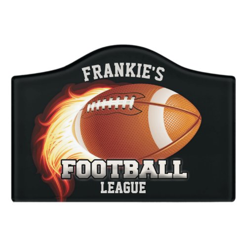 Personalized NAME American Football Flames Sports Door Sign