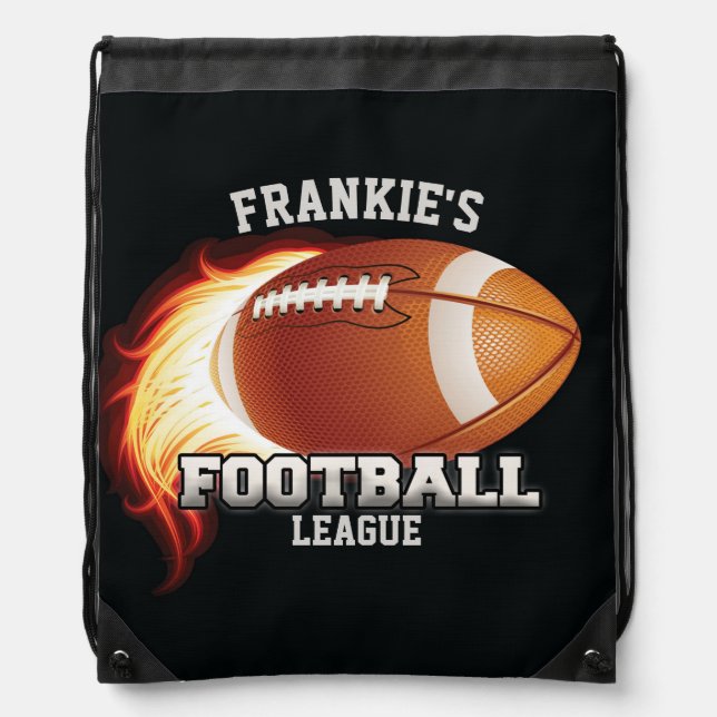 Personalized NAME American Football Flames Sports Drawstring Bag (Front)