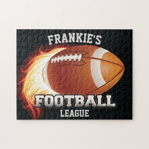 Personalized NAME American Football Flames Sports Jigsaw Puzzle
