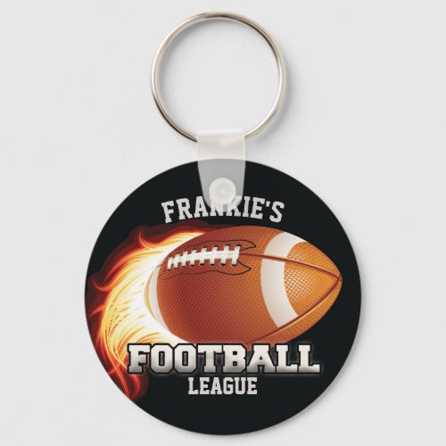 Personalized NAME American Football Flames Sports Keychain