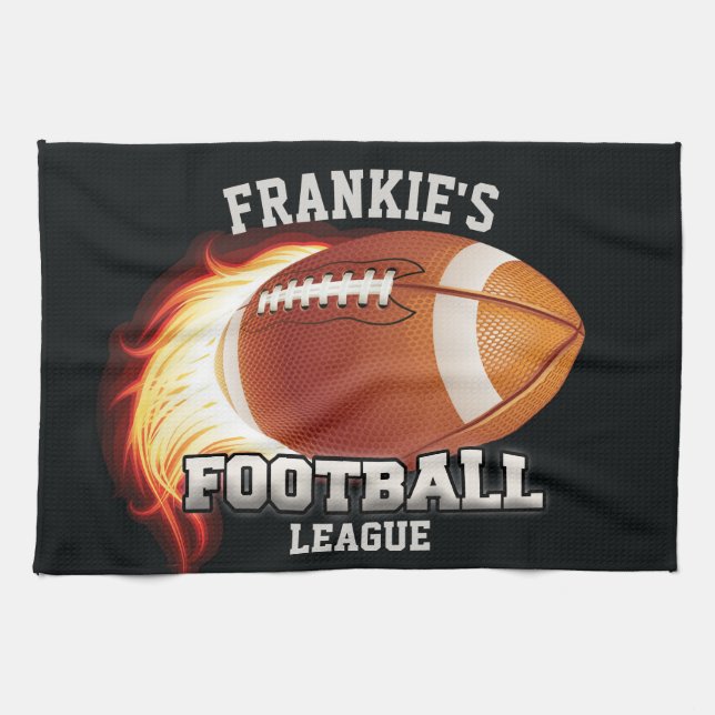 Personalized NAME American Football Flames Sports Kitchen Towel (Horizontal)