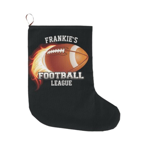 Personalized NAME American Football Flames Sports Large Christmas Stocking