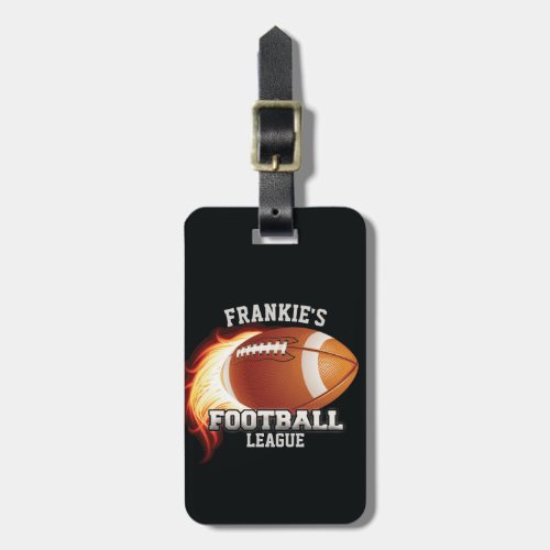 Personalized NAME American Football Flames Sports Luggage Tag