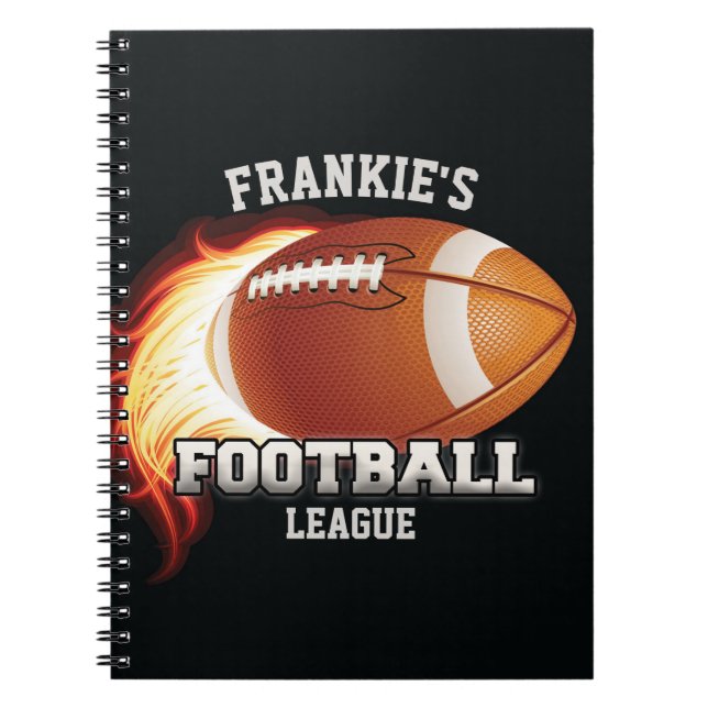 Personalized NAME American Football Flames Sports Notebook (Front)